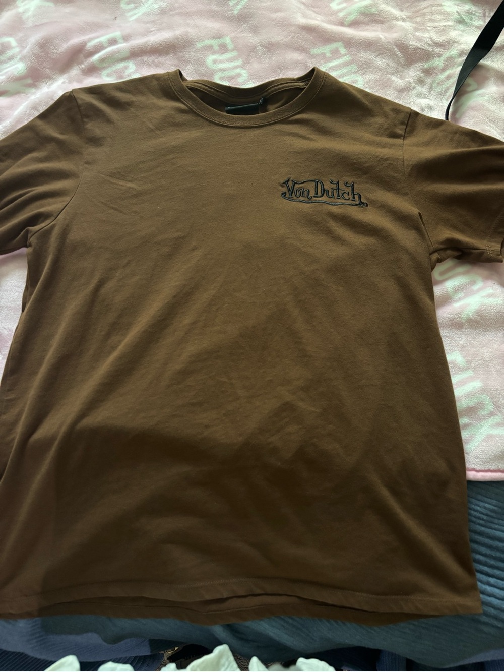Von Dutch Brown Short Sleeve Crewneck Tee with Chest Logo